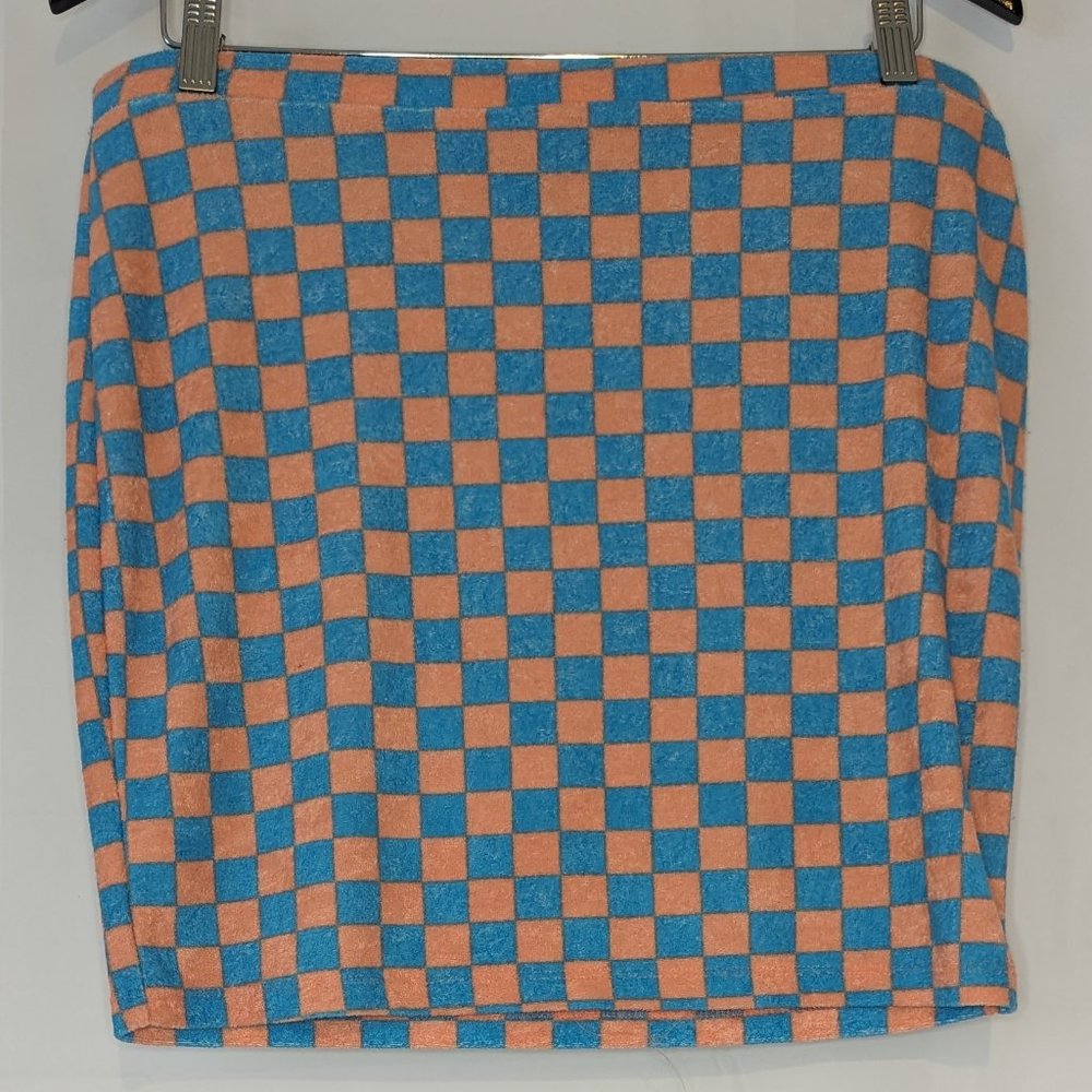 SO Checkerboard Mini Skirt in Blue and Peach